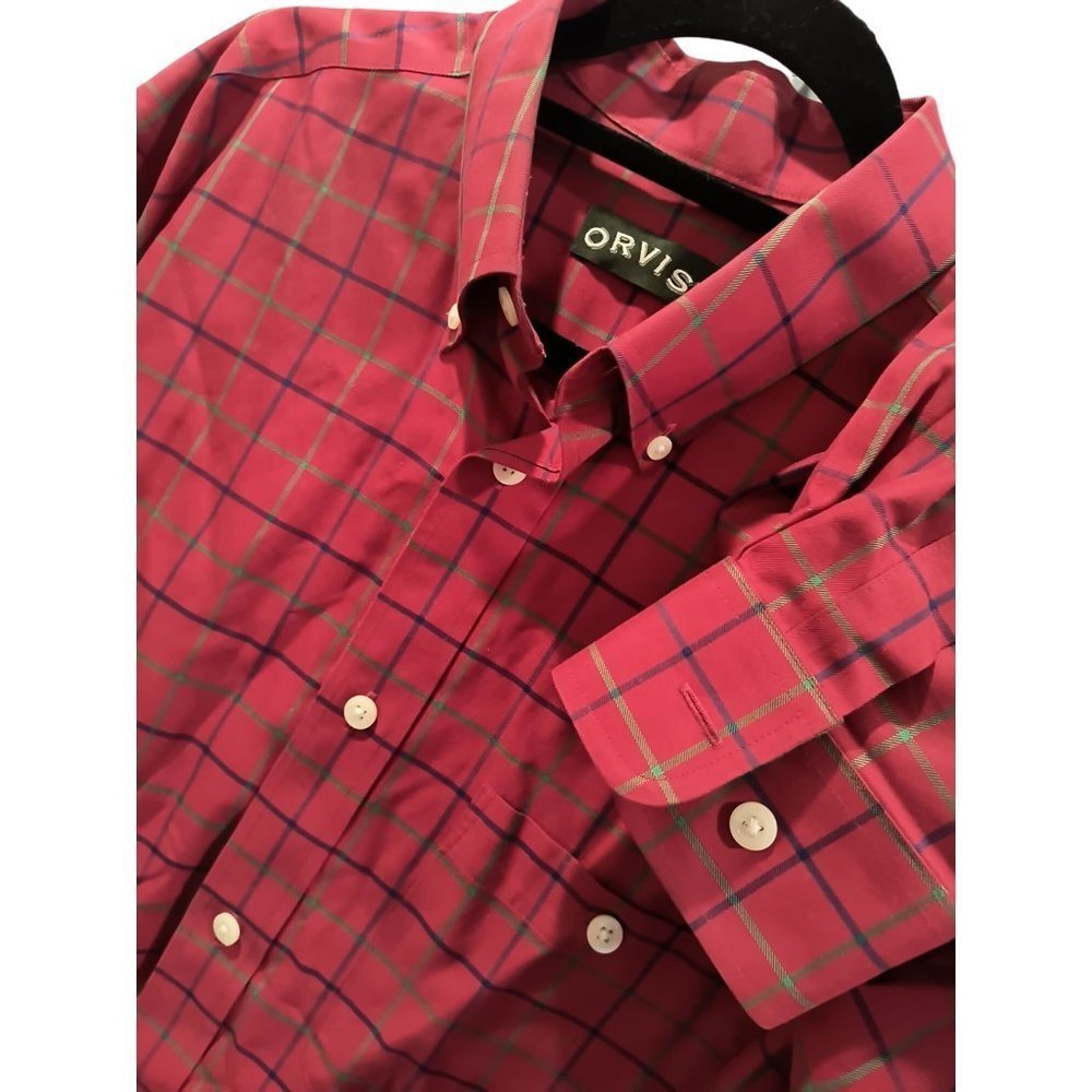 Orvis Mens No Iron long sleeve plaid shirt size Large Tall‎